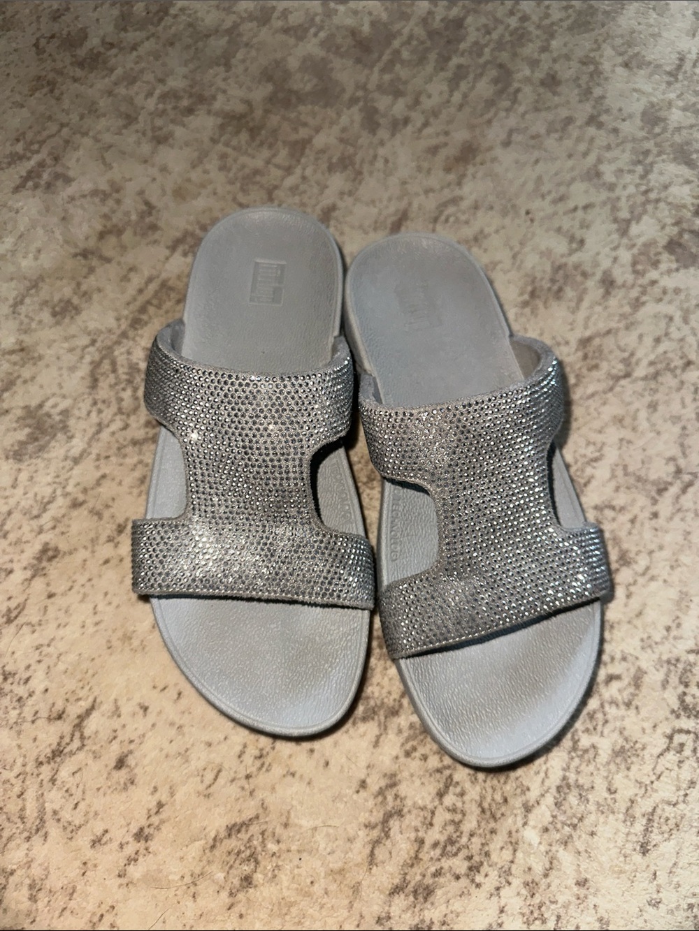 FitFlop Isabelle Silver Crystal Rhinestone Wedge Sandals Women’s Size 5